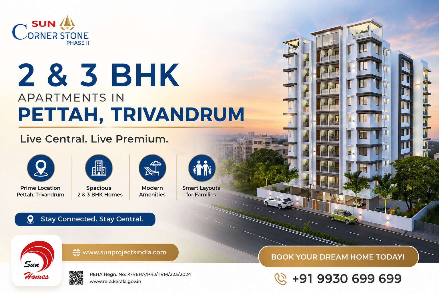Exploring 2 and 3 BHK Apartments for Sale at Pettah, Kallumoodu, Trivandrum – Sun Homes – Cornerstone Phase 2